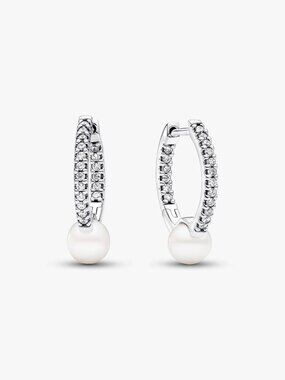 Pandora Treated Freshwater Cultured Pearl & Pav�� Hoop Earrings